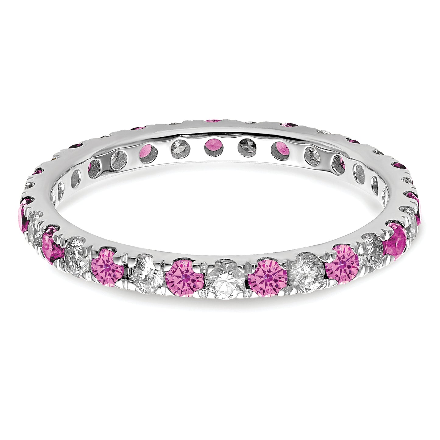 14k White Gold 1/2 Ct. Lab Grown Diamond VS/SI+ G+ and Lab Created Pink Sapphire Eternity Band Ring