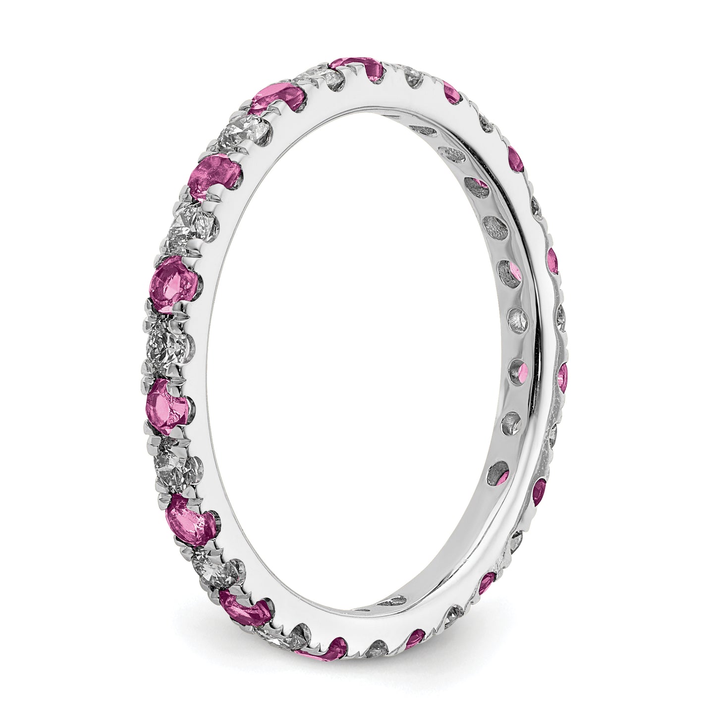 14k White Gold 1/2 Ct. Lab Grown Diamond VS/SI+ G+ and Lab Created Pink Sapphire Eternity Band Ring