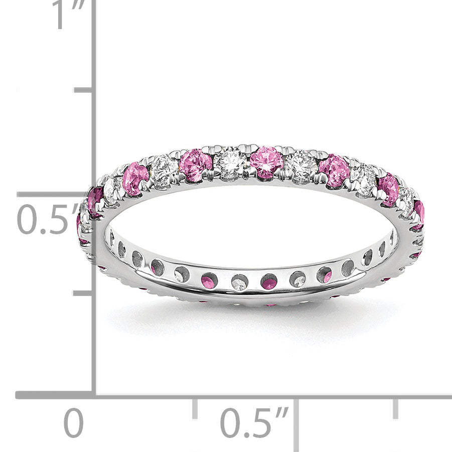 14k White Gold 3/8 Ct. Lab Grown Diamond VS/SI+ G+ and Lab Created Pink Sapphire Eternity Band Ring