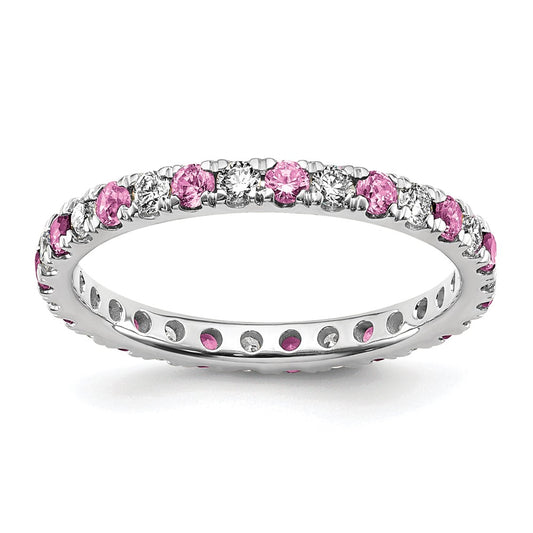 14k White Gold 1/2 Ct. Lab Grown Diamond VS/SI+ G+ and Lab Created Pink Sapphire Size 9 Eternity Band