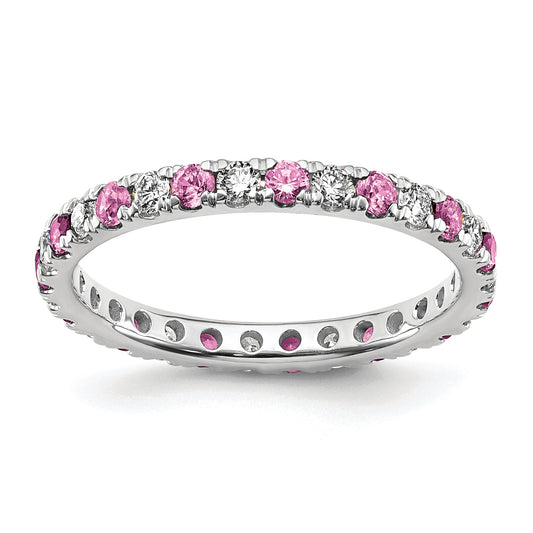 14k White Gold 1/2 Ct. Lab Grown Diamond VS/SI+ G+ and Lab Created Pink Sapphire Eternity Band Ring