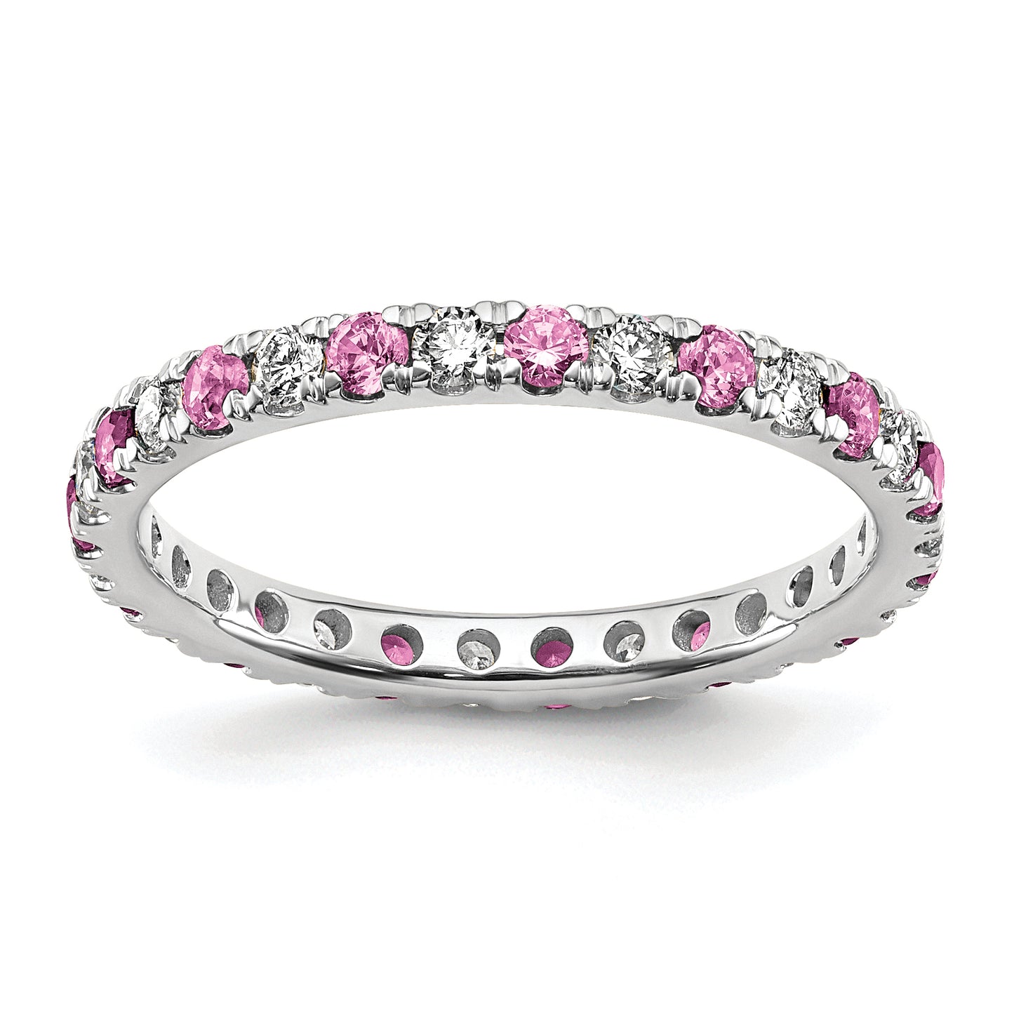 14k White Gold 3/8 Ct. Lab Grown Diamond VS/SI+ G+ and Lab Created Pink Sapphire Eternity Band Ring