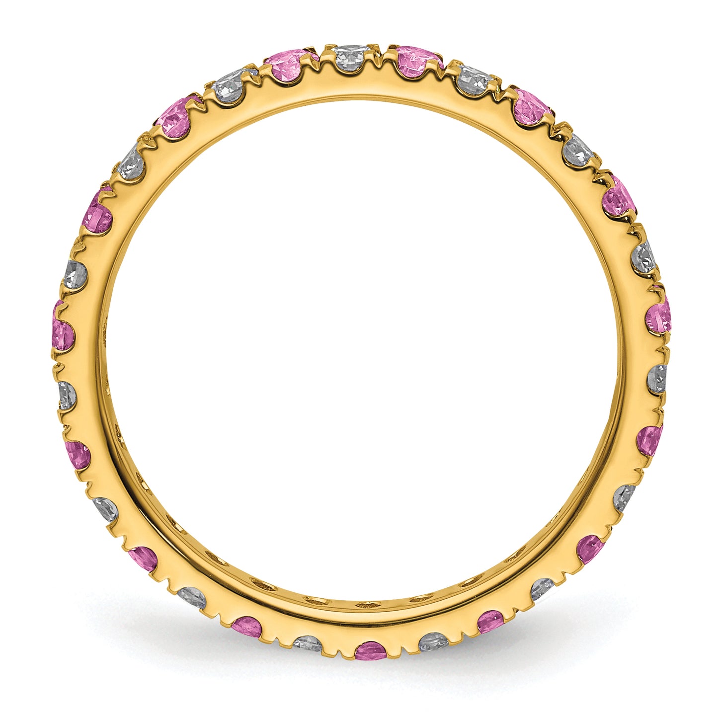 14k Yellow Gold 1/2 Ct. Lab Grown Diamond VS/SI+ G+ and Lab Created Pink Sapphire Eternity Band Ring