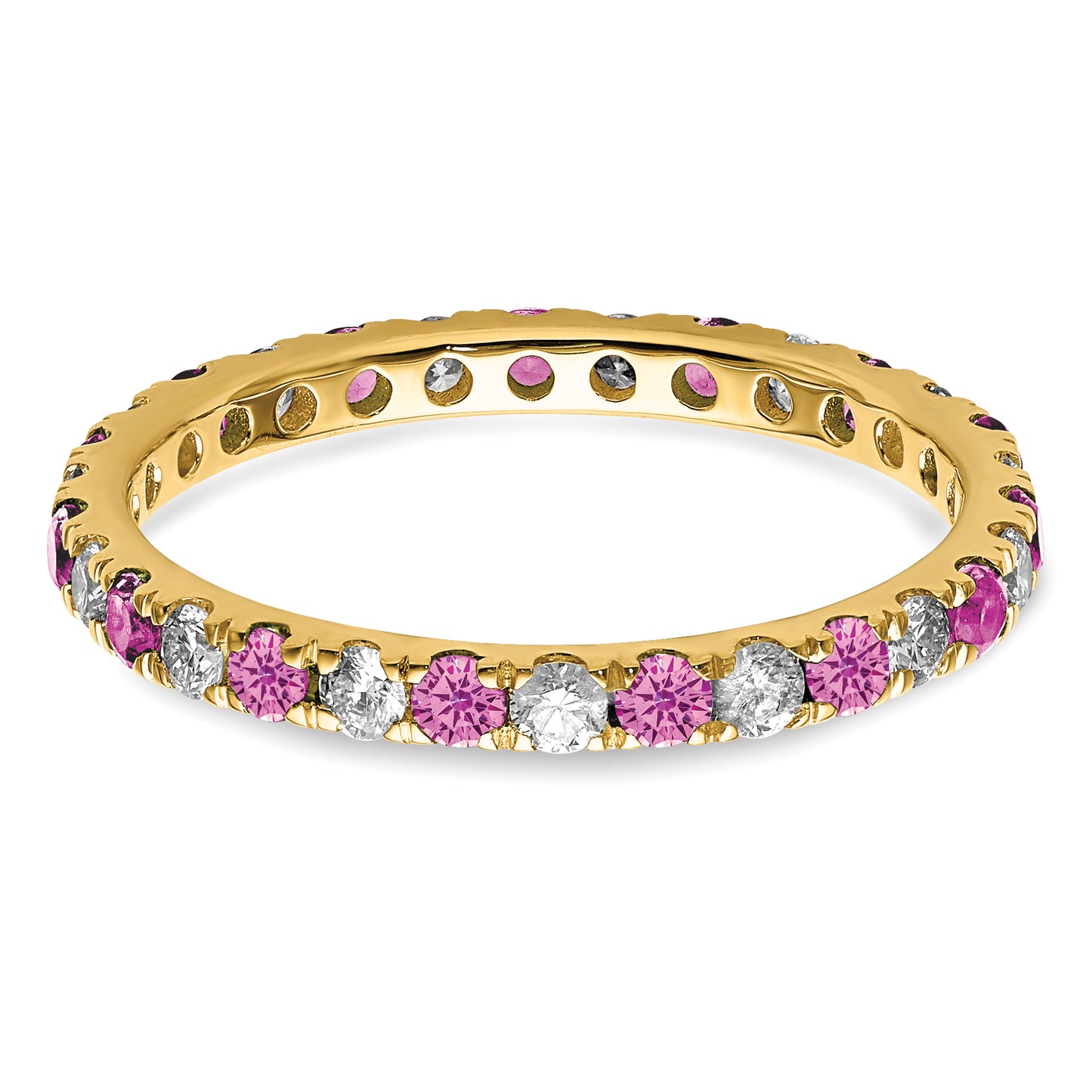 14k Yellow Gold 3/8 Ct. Lab Grown Diamond VS/SI+ G+ and Lab Created Pink Sapphire Eternity Band Ring