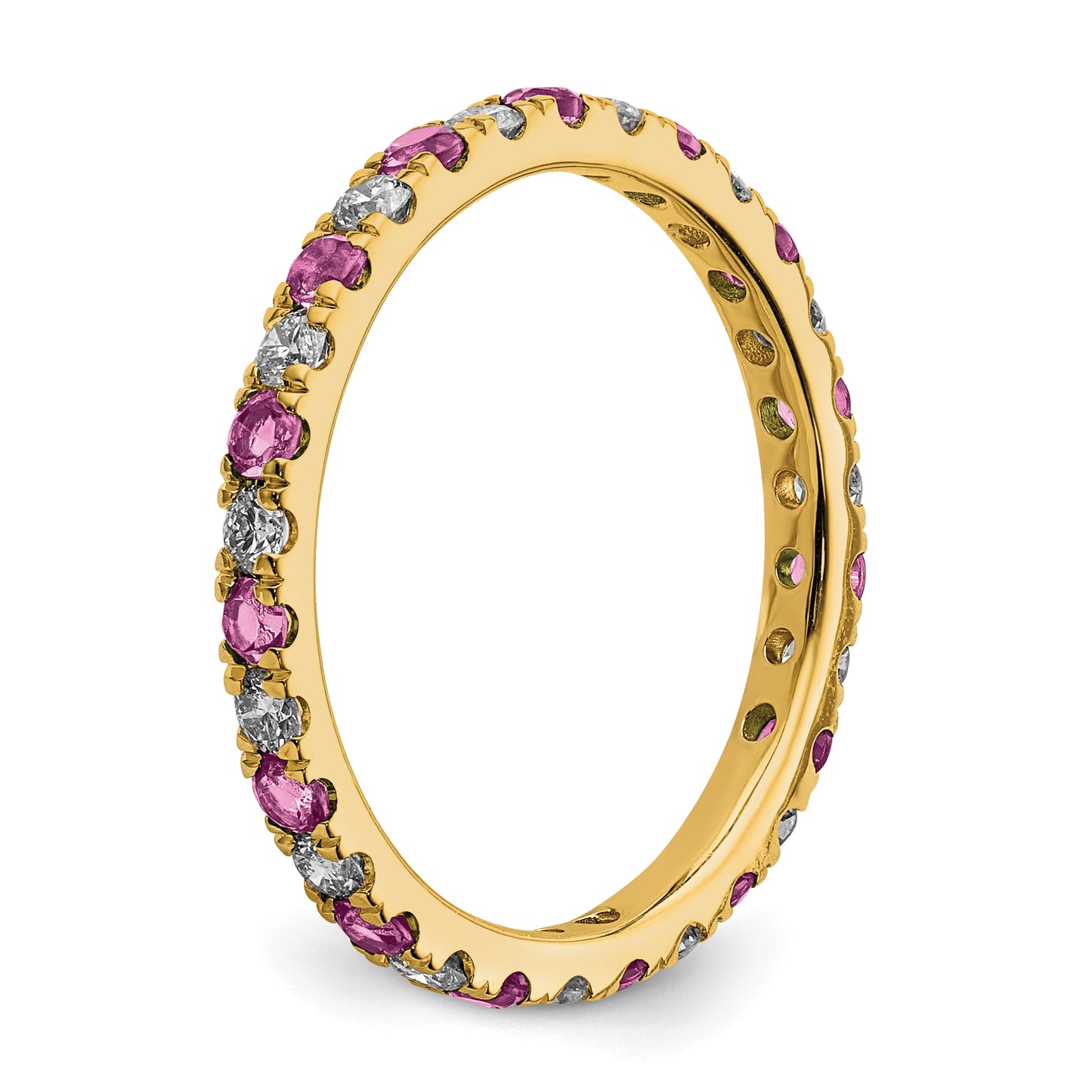 14k Yellow Gold 3/8 Ct. Lab Grown Diamond VS/SI+ G+ and Lab Created Pink Sapphire Eternity Band Ring