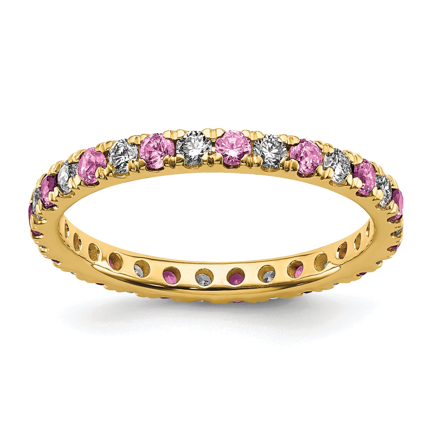 14k Yellow Gold 3/8 Ct. Lab Grown Diamond VS/SI+ G+ and Lab Created Pink Sapphire Eternity Band Ring