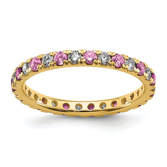 14k Yellow Gold 3/8 Ct. Lab Grown Diamond VS/SI+ G+ and Lab Created Pink Sapphire Eternity Band Ring