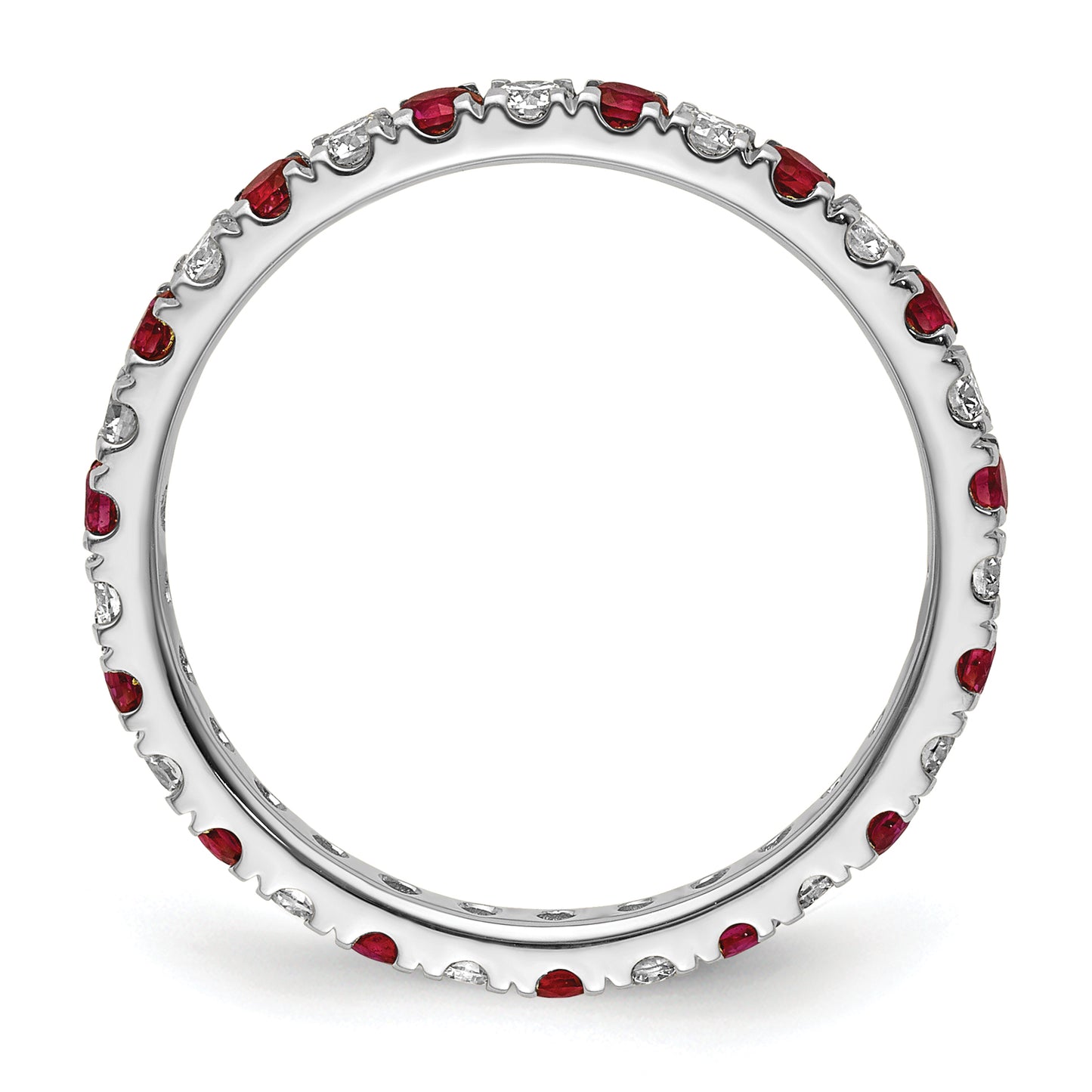 14k White Gold 1/2 Ct. Lab Grown Diamond VS/SI+ G+ and Lab Created Ruby Eternity Band Ring