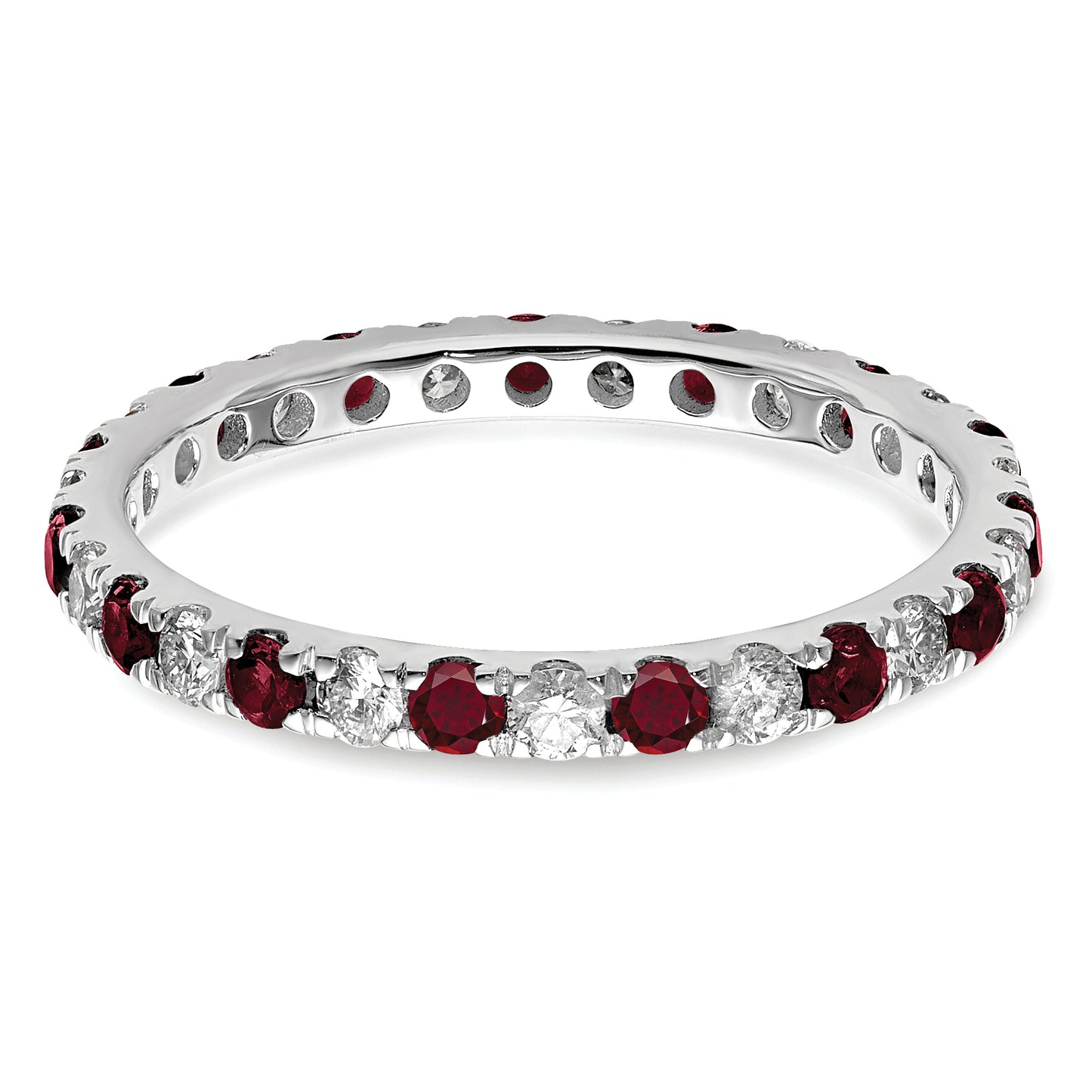 14k White Gold 1/2 Ct. Lab Grown Diamond VS/SI+ G+ and Lab Created Ruby Eternity Band Ring