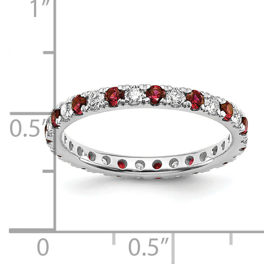 14k White Gold 3/8 Ct. Lab Grown Diamond VS/SI+ G+ and Lab Created Ruby Eternity Band Ring