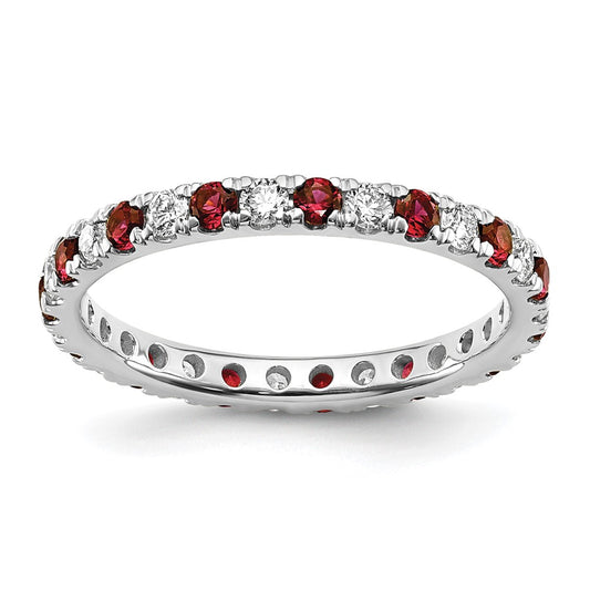 14k White Gold 1/2 Ct. Lab Grown Diamond VS/SI+ G+ and Lab Created Ruby Size 6.5 Eternity Band