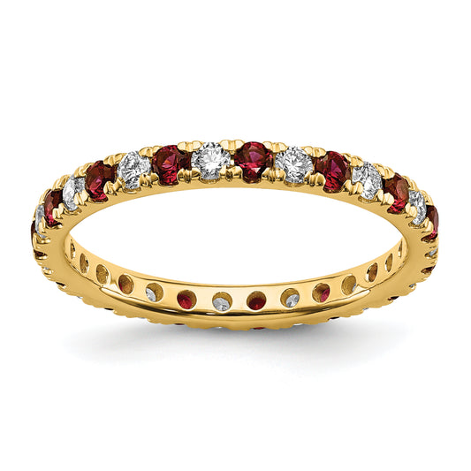 14k Yellow Gold 3/8 Ct. Lab Grown Diamond VS/SI+ G+ and Lab Created Ruby Eternity Band Ring