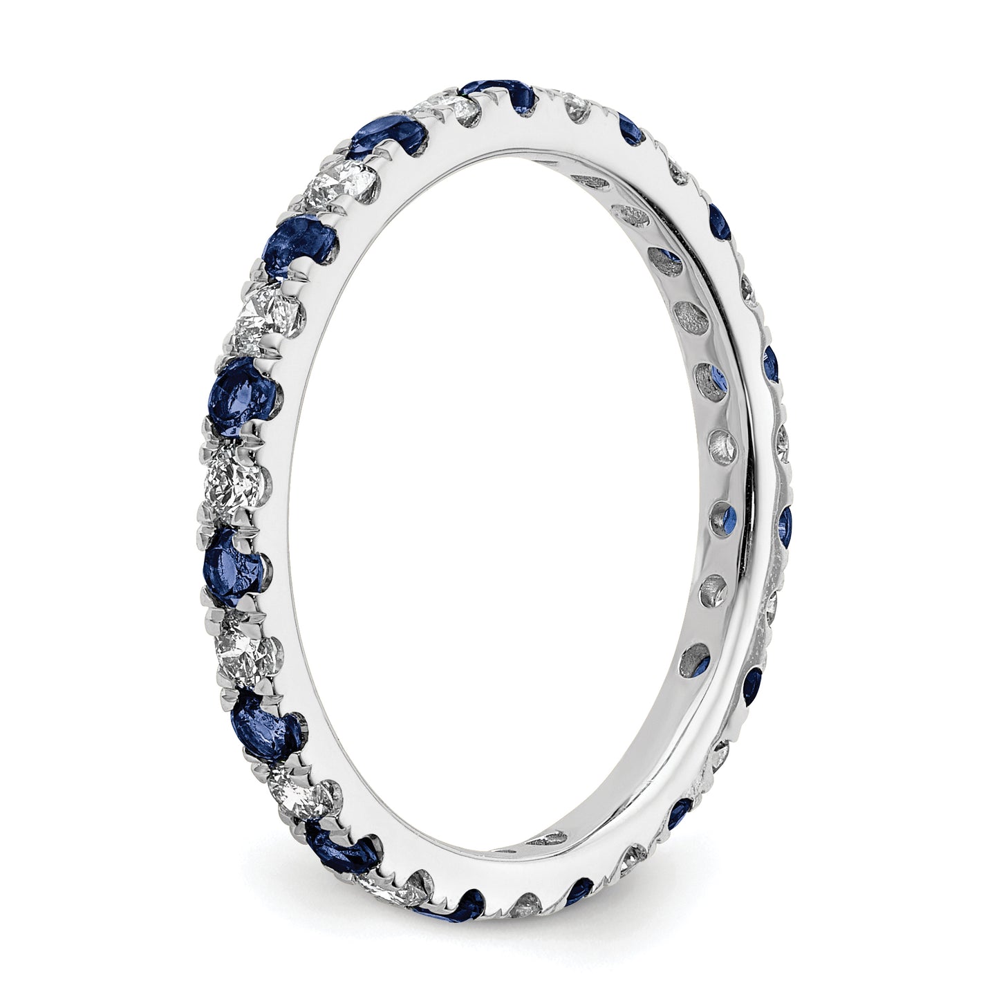 14k White Gold 1/2 Ct. Lab Grown Diamond VS/SI+ G+ and Lab Created Blue Sapphire Eternity Band Ring