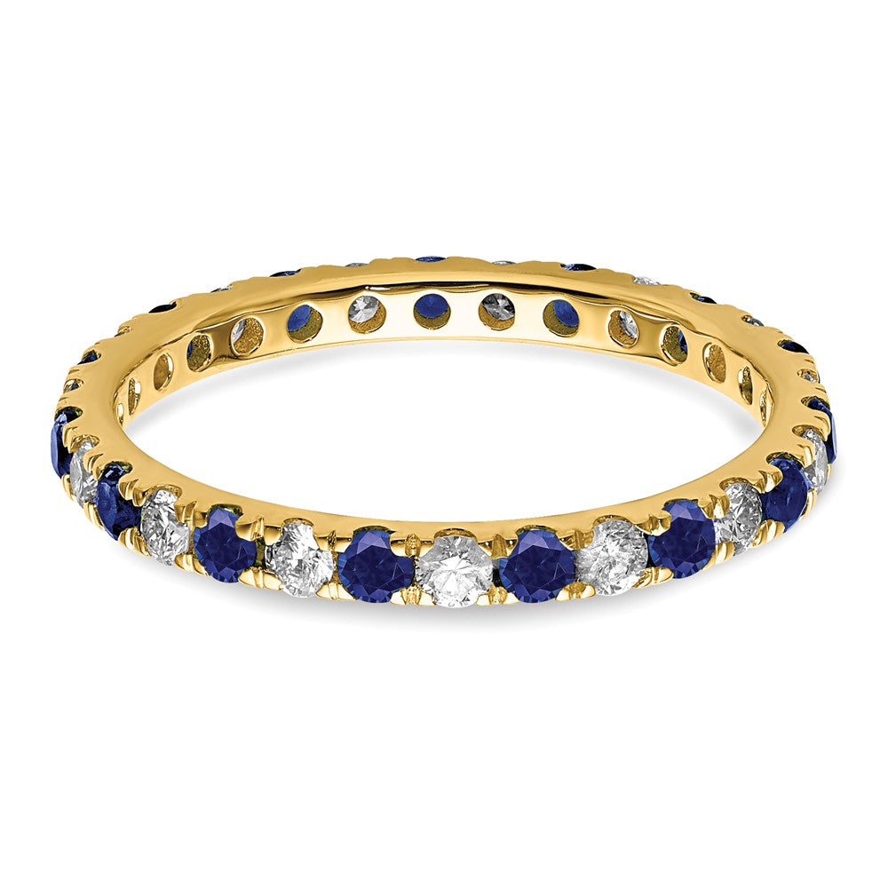 14k Yellow Gold 1/2 Ct. Lab Grown Diamond VS/SI+ G+ and Lab Created Blue Sapphire Size 7 Eternity Band