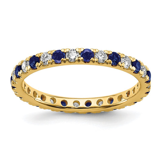 14k Yellow Gold 1/2 Ct. Lab Grown Diamond VS/SI+ G+ and Lab Created Blue Sapphire Size 7 Eternity Band