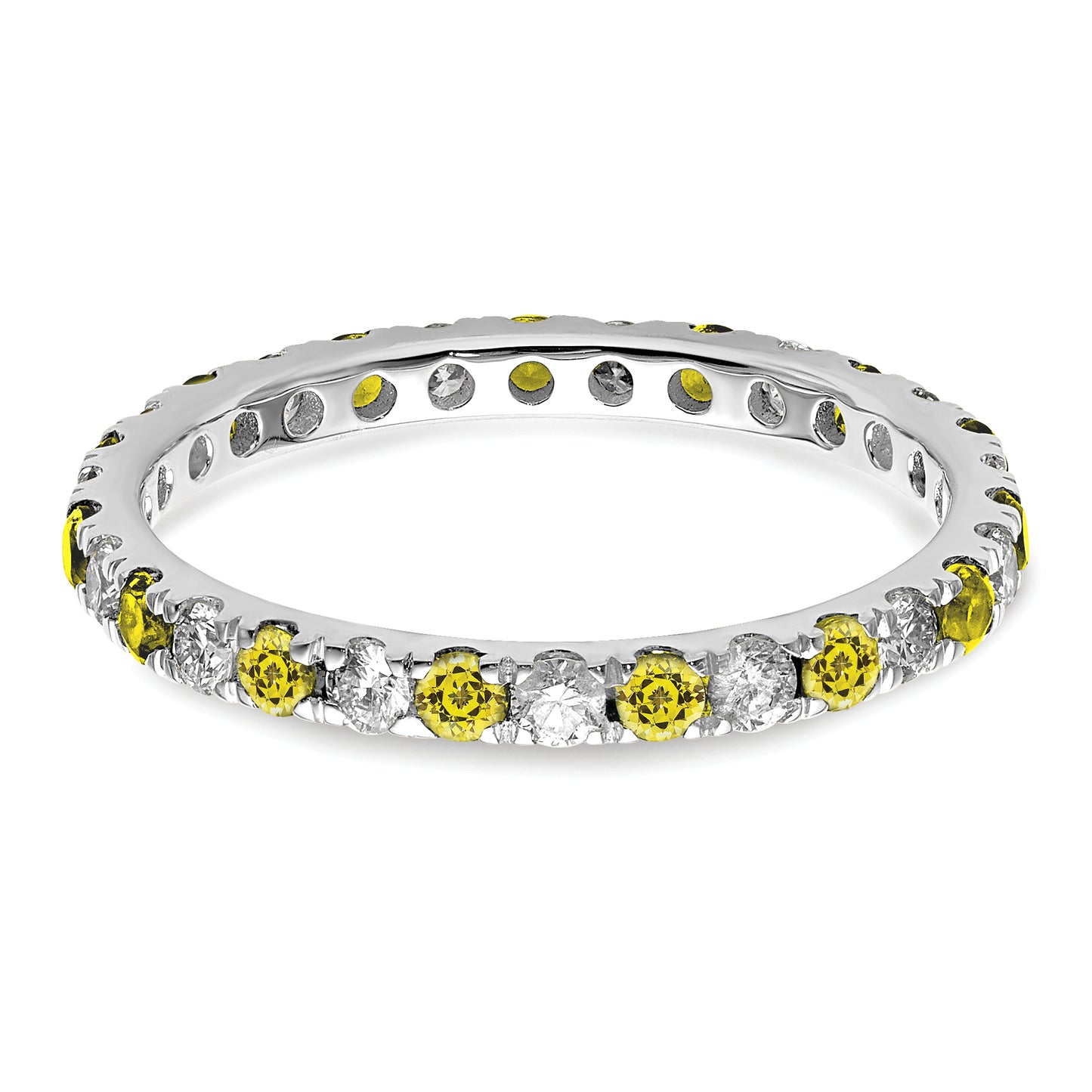 14k White Gold 3/8 Ct. Lab Grown Diamond VS/SI+ G+ and Lab Created Yellow Sapphire Eternity Band Ring