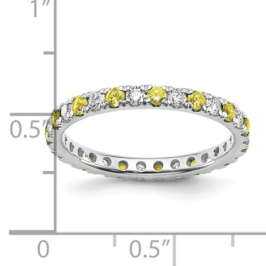 14k White Gold 1/2 Ct. Lab Grown Diamond VS/SI+ G+ and Lab Created Yellow Sapphire Eternity Band Ring