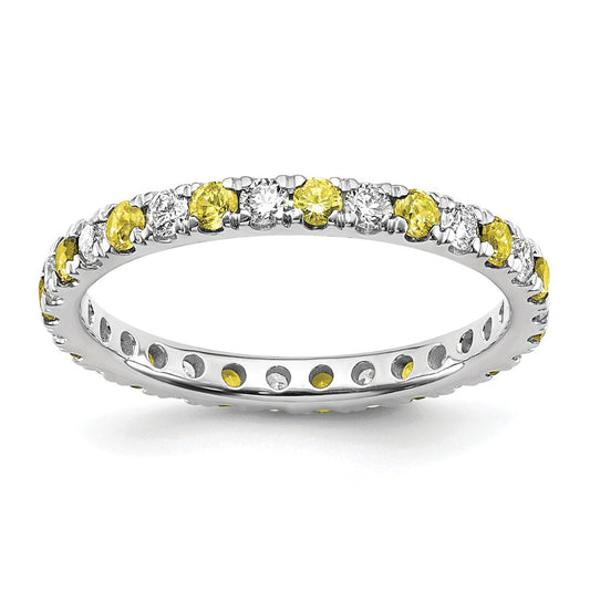 14k White Gold 3/8 Ct. Lab Grown Diamond VS/SI+ G+ and Lab Created Yellow Sapphire Size 4.5 Eternity Band