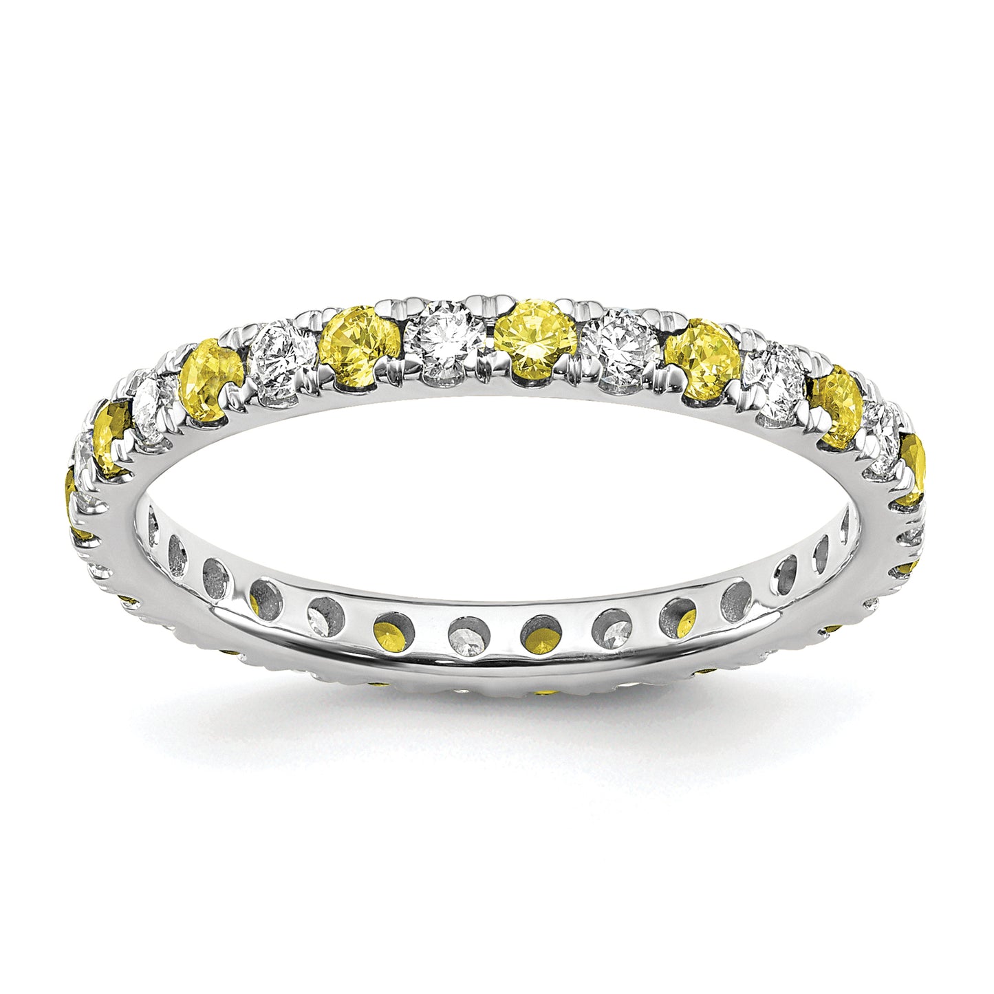 14k White Gold 3/8 Ct. Lab Grown Diamond VS/SI+ G+ and Lab Created Yellow Sapphire Eternity Band Ring