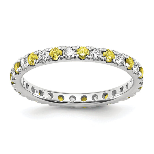 14k White Gold 3/8 Ct. Lab Grown Diamond VS/SI+ G+ and Lab Created Yellow Sapphire Eternity Band Ring