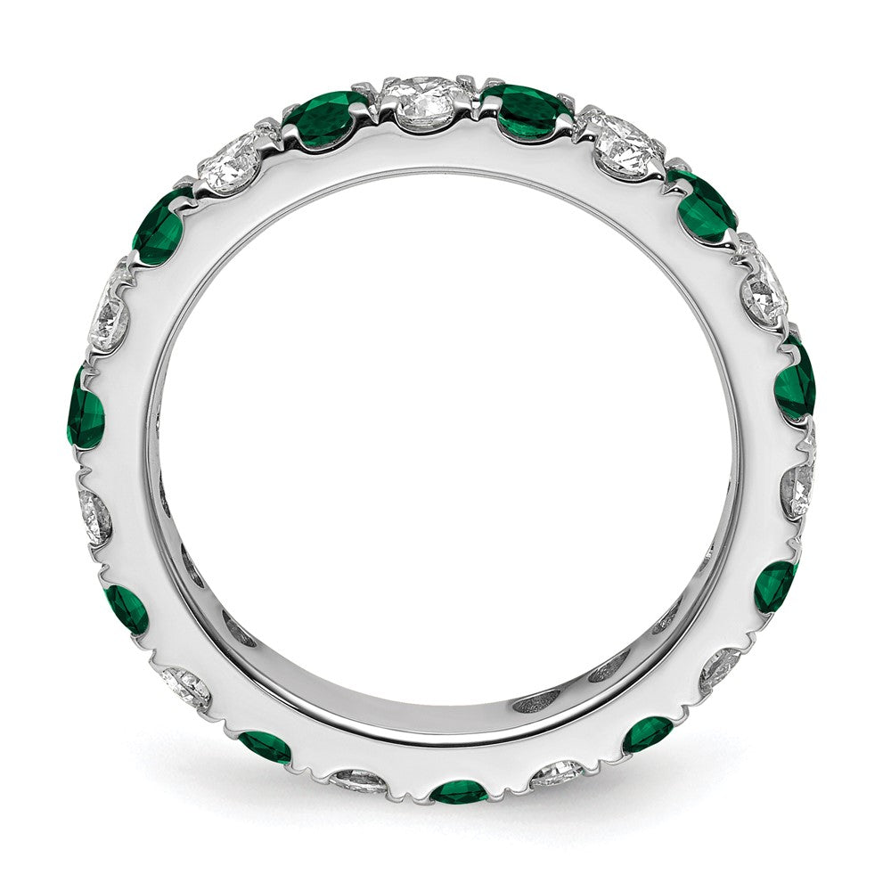 14k White Gold 1 Ct. Lab Grown Diamond VS/SI+ G+ and Lab Created Emerald Size 6 Eternity Band