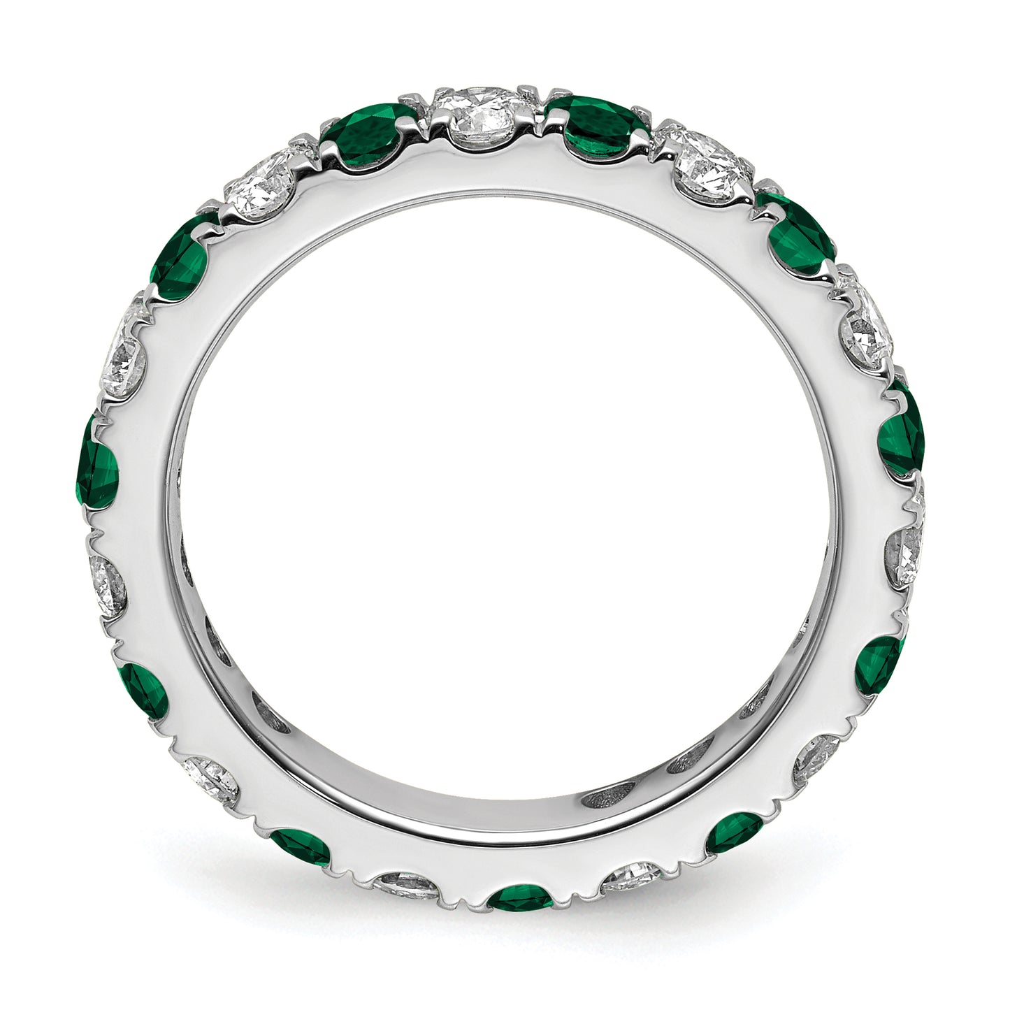 14k White Gold 1 Ct. Lab Grown Diamond VS/SI+ G+ and Lab Created Emerald Eternity Band Ring