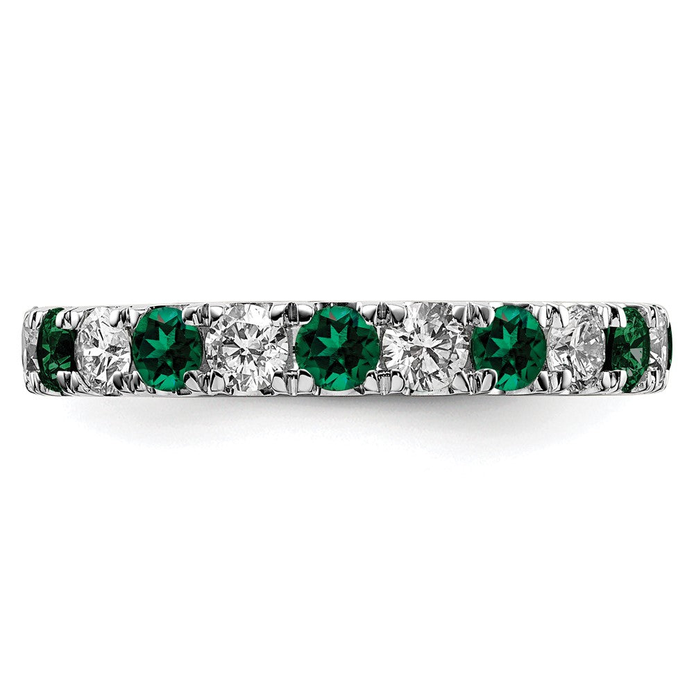 14k White Gold 1 Ct. Lab Grown Diamond VS/SI+ G+ and Lab Created Emerald Size 6 Eternity Band