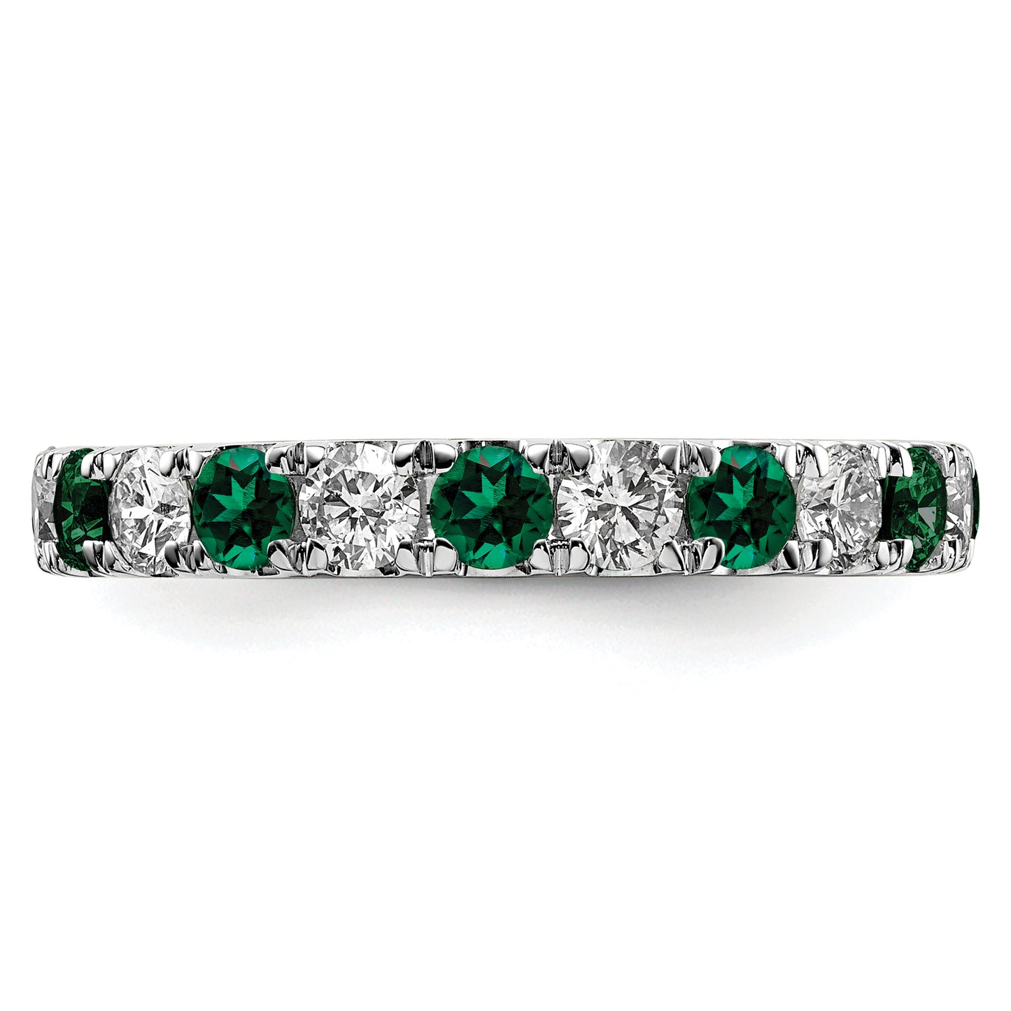 14k White Gold 1 Ct. Lab Grown Diamond VS/SI+ G+ and Lab Created Emerald Eternity Band Ring