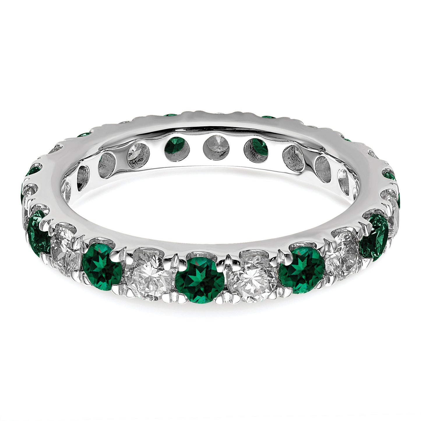 14k White Gold 1 Ct. Lab Grown Diamond VS/SI+ G+ and Lab Created Emerald Eternity Band Ring