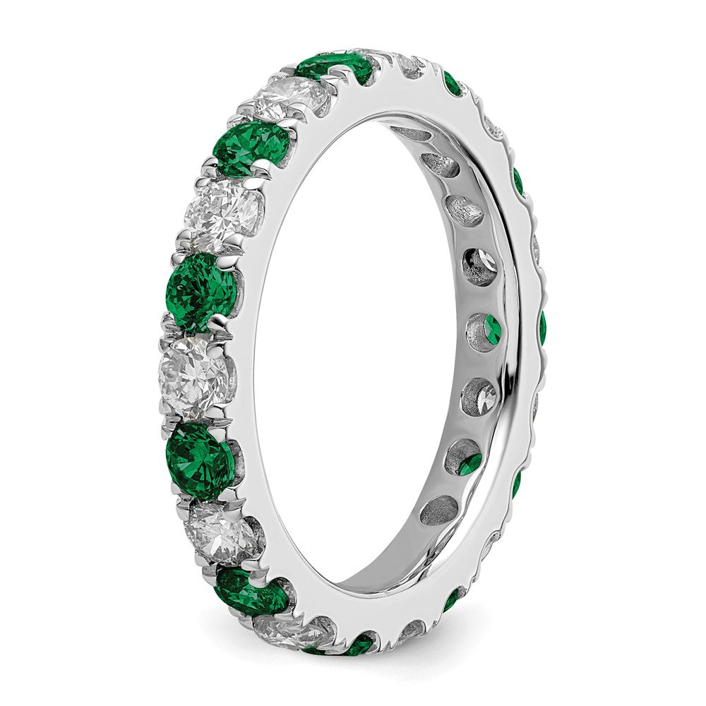 14k White Gold 1 Ct. Lab Grown Diamond VS/SI+ G+ and Lab Created Emerald Size 6 Eternity Band