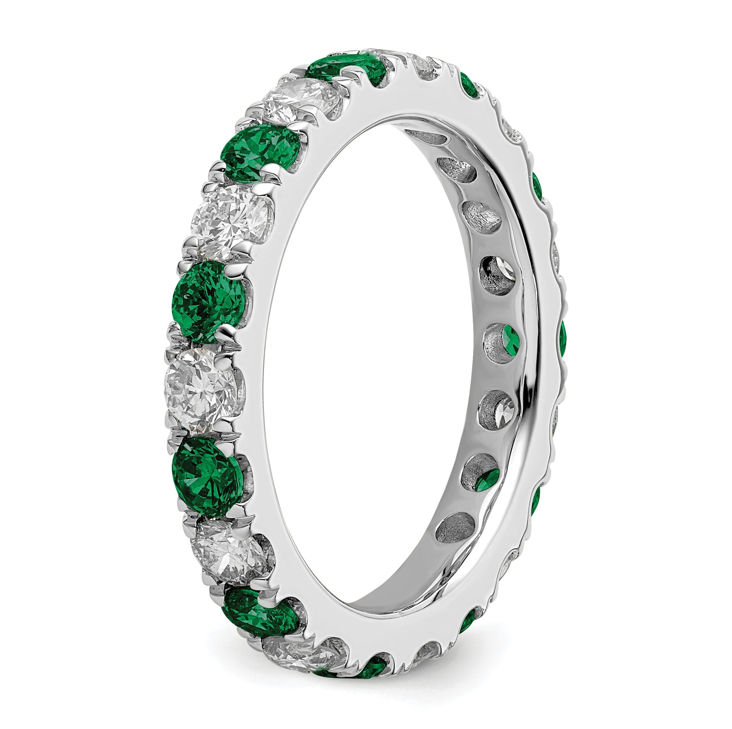 14k White Gold 1 1/5 Ct. Lab Grown Diamond VS/SI+ G+ and Lab Created Emerald Eternity Band Ring