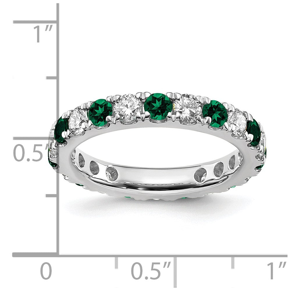 14k White Gold 1 Ct. Lab Grown Diamond VS/SI+ G+ and Lab Created Emerald Size 6 Eternity Band