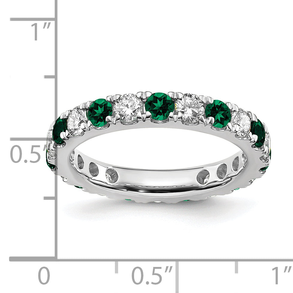 14k White Gold 3/4 Ct. Lab Grown Diamond VS/SI+ G+ and Lab Created Emerald Eternity Band Ring