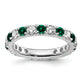 14k White Gold 1 Ct. Lab Grown Diamond VS/SI+ G+ and Lab Created Emerald Size 6 Eternity Band