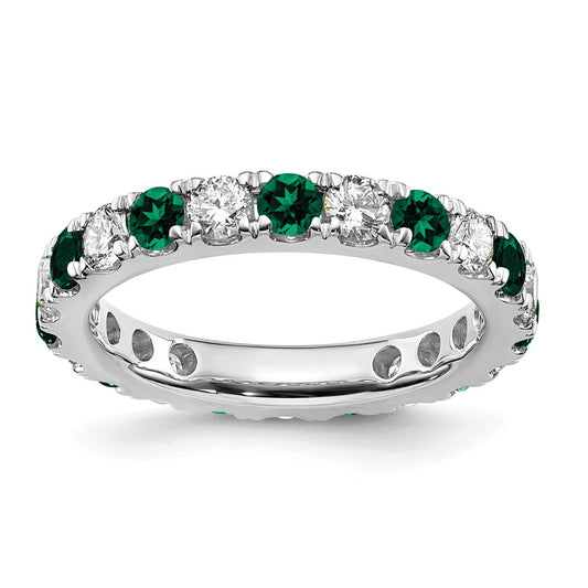 14k White Gold 1 Ct. Lab Grown Diamond VS/SI+ G+ and Lab Created Emerald Size 6 Eternity Band