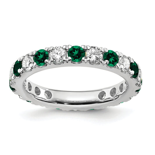 14k White Gold 1 1/5 Ct. Lab Grown Diamond VS/SI+ G+ and Lab Created Emerald Eternity Band Ring