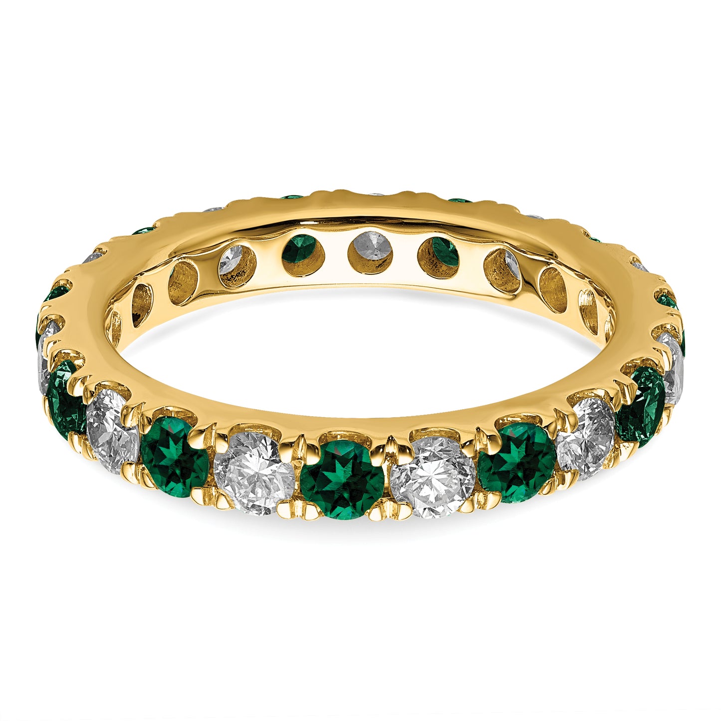 14k Yellow Gold 1 Ct. Lab Grown Diamond VS/SI+ G+ and Lab Created Emerald Eternity Band Ring