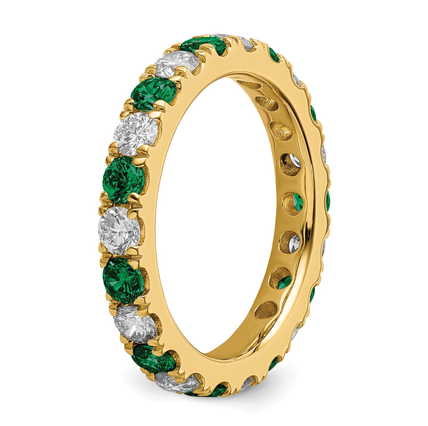 14k Yellow Gold 1 1/5 Ct. Lab Grown Diamond VS/SI+ G+ and Lab Created Emerald Eternity Band Ring