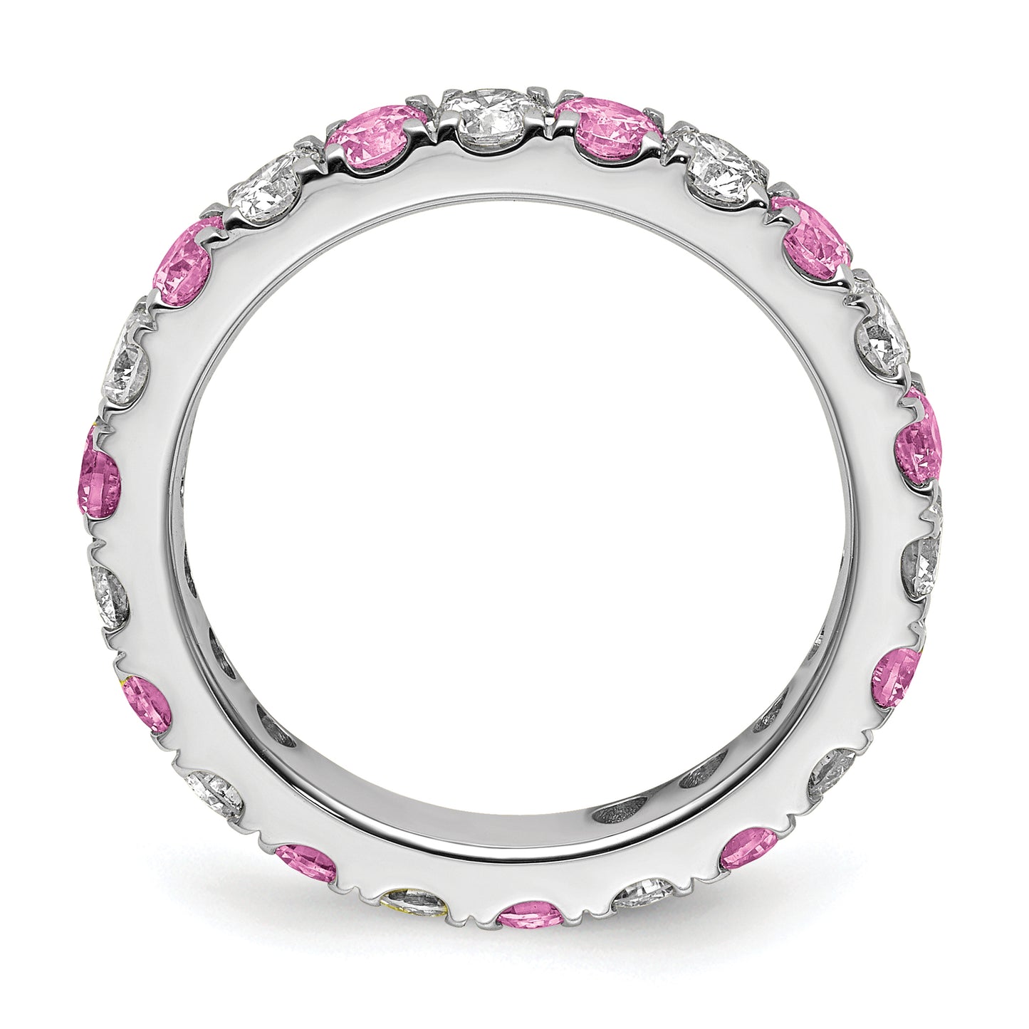 14k White Gold 1 1/5 Ct. Lab Grown Diamond VS/SI+ G+ and Lab Created Pink Sapphire Eternity Band Ring