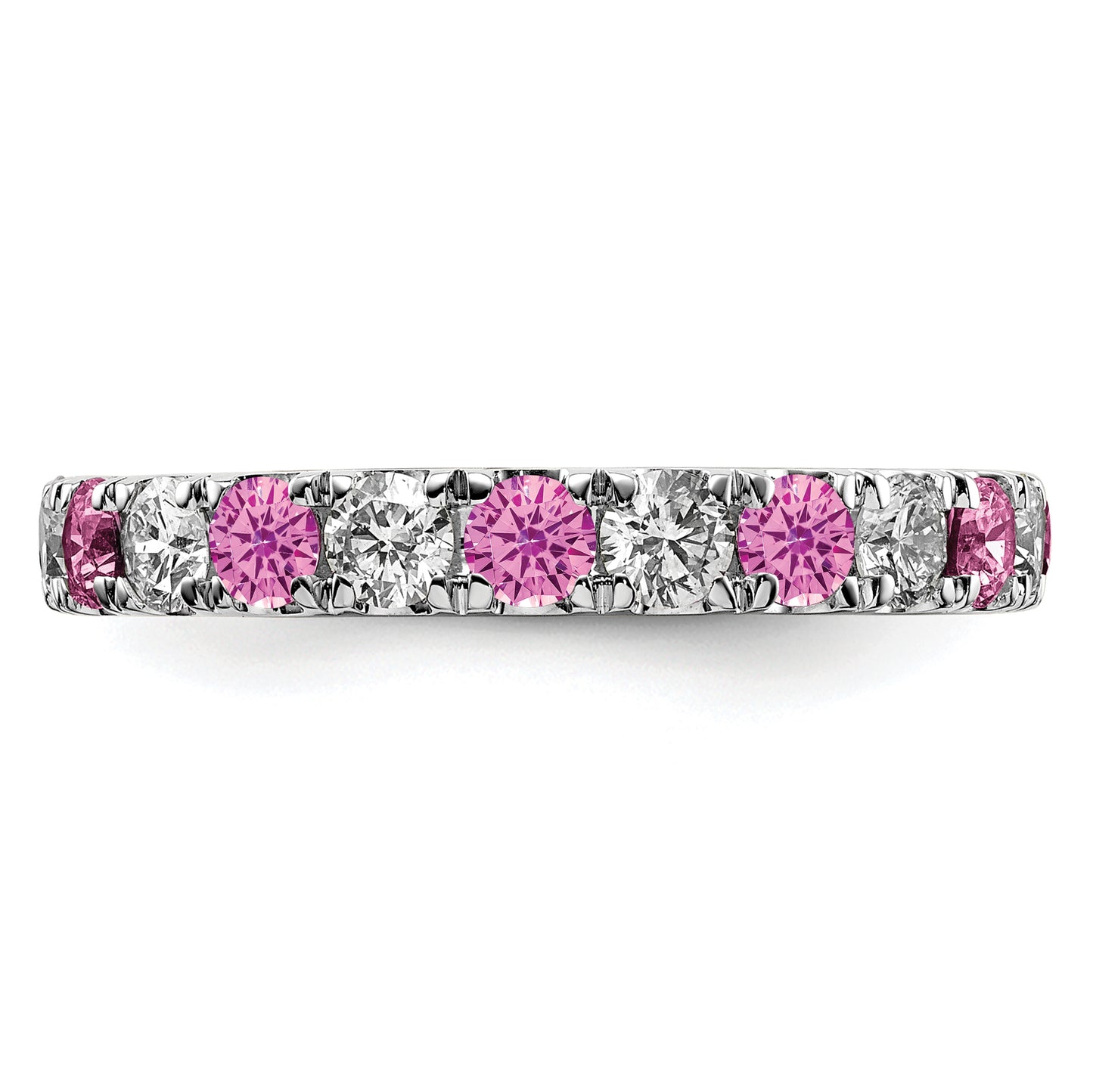 14k White Gold 1 1/5 Ct. Lab Grown Diamond VS/SI+ G+ and Lab Created Pink Sapphire Eternity Band Ring