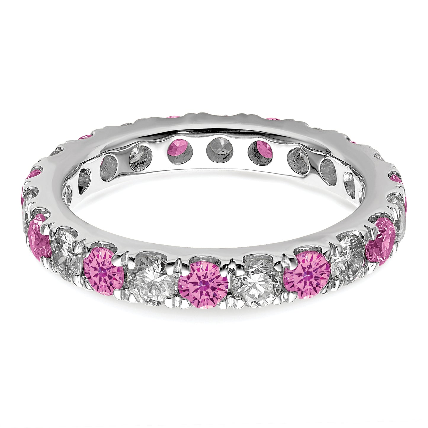 14k White Gold 1 1/5 Ct. Lab Grown Diamond VS/SI+ G+ and Lab Created Pink Sapphire Eternity Band Ring