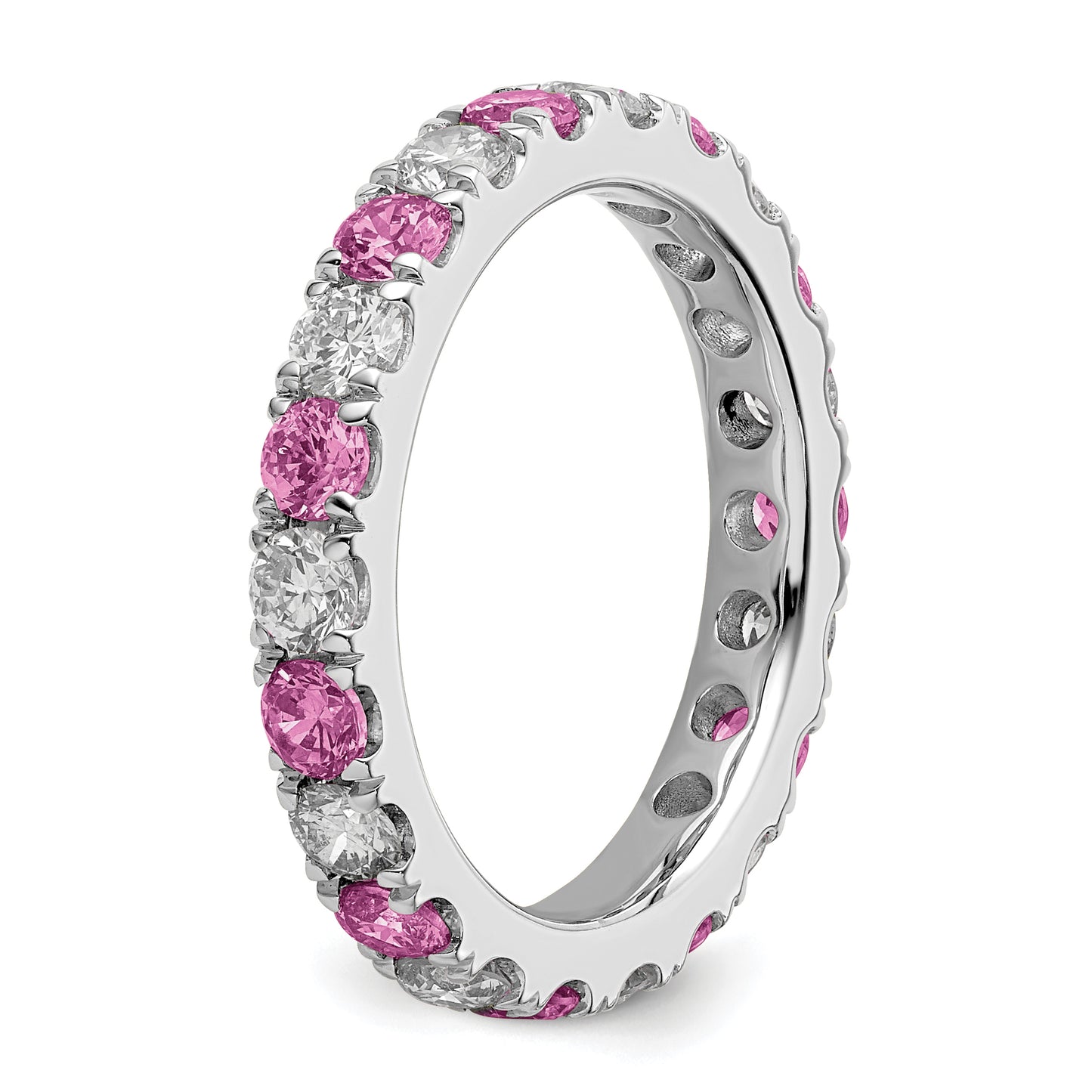 14k White Gold 3/4 Ct. Lab Grown Diamond VS/SI+ G+ and Lab Created Pink Sapphire Eternity Band Ring