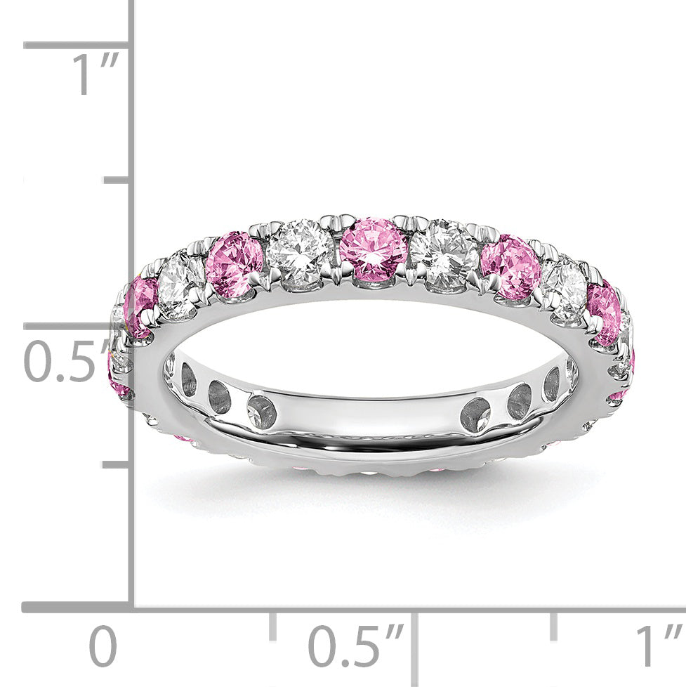 14k White Gold 1 Ct. Lab Grown Diamond VS/SI+ G+ and Lab Created Pink Sapphire Eternity Band Ring