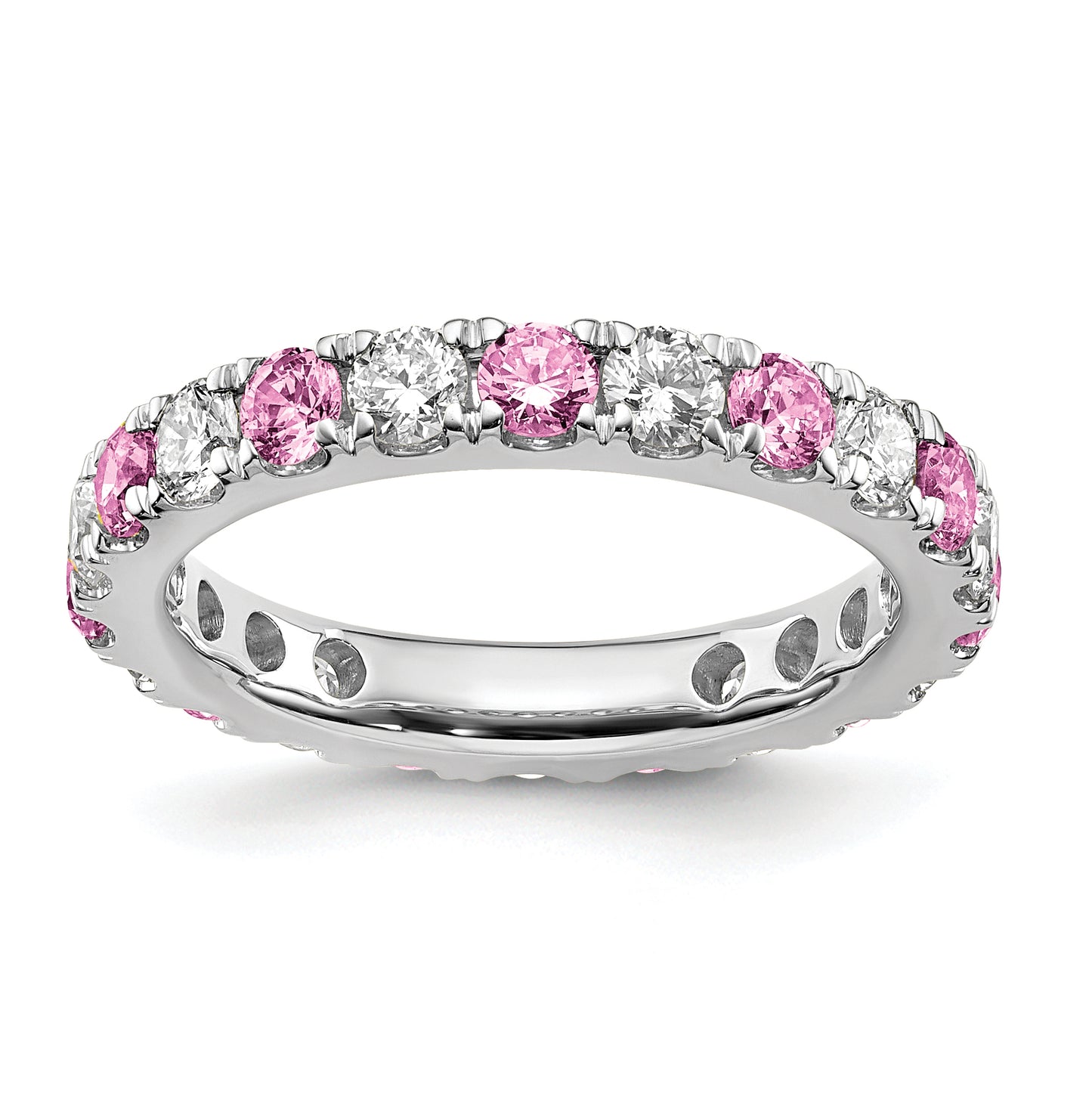 14k White Gold 1 Ct. Lab Grown Diamond VS/SI+ G+ and Lab Created Pink Sapphire Eternity Band Ring