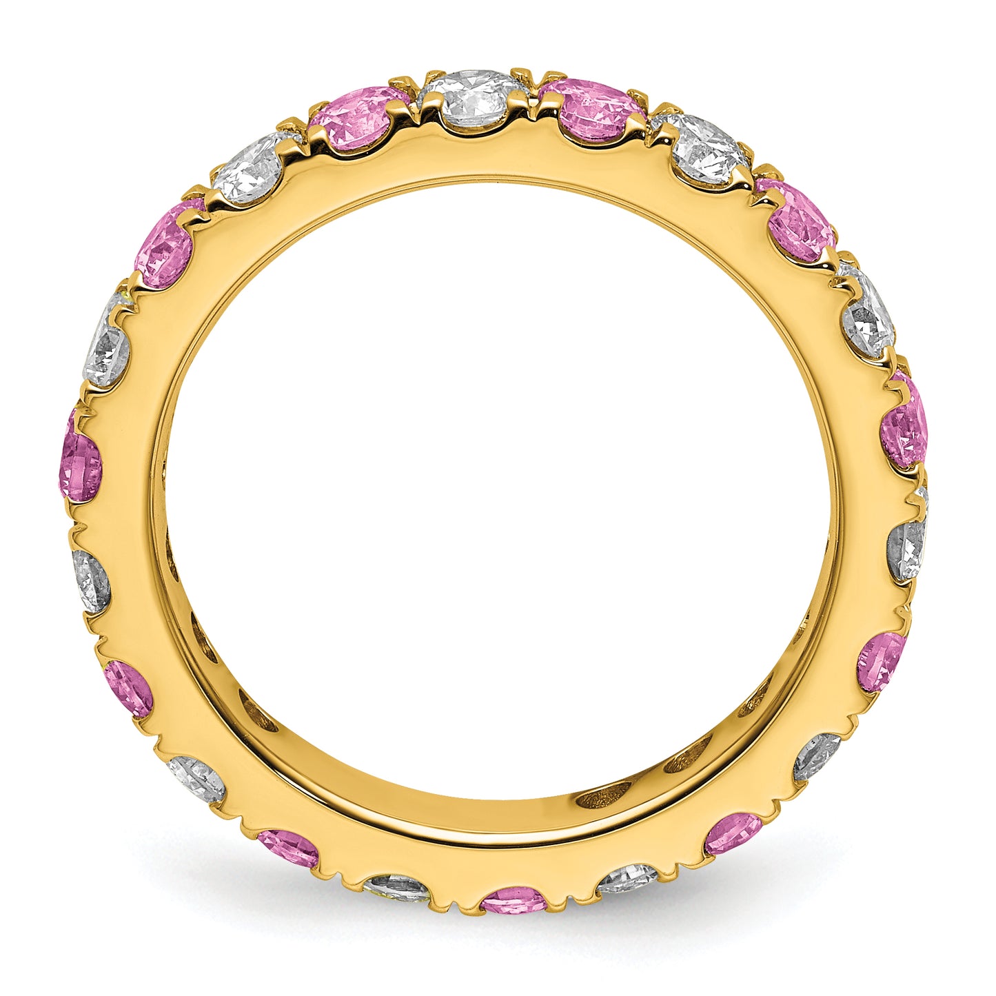 14k Yellow Gold 3/4 Ct. Lab Grown Diamond VS/SI+ G+ and Lab Created Pink Sapphire Eternity Band Ring