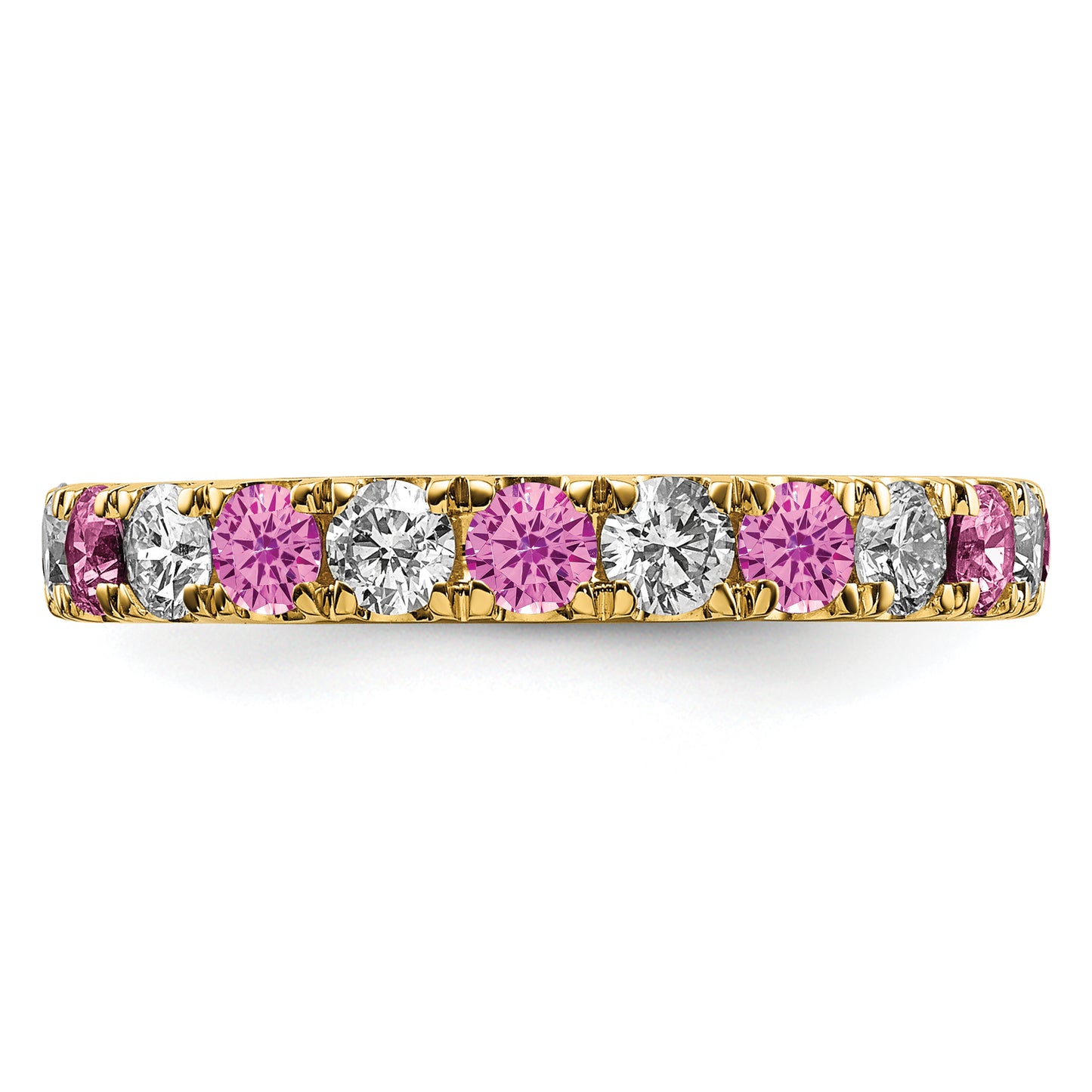 14k Yellow Gold 1 Ct. Lab Grown Diamond VS/SI+ G+ and Lab Created Pink Sapphire Eternity Band Ring