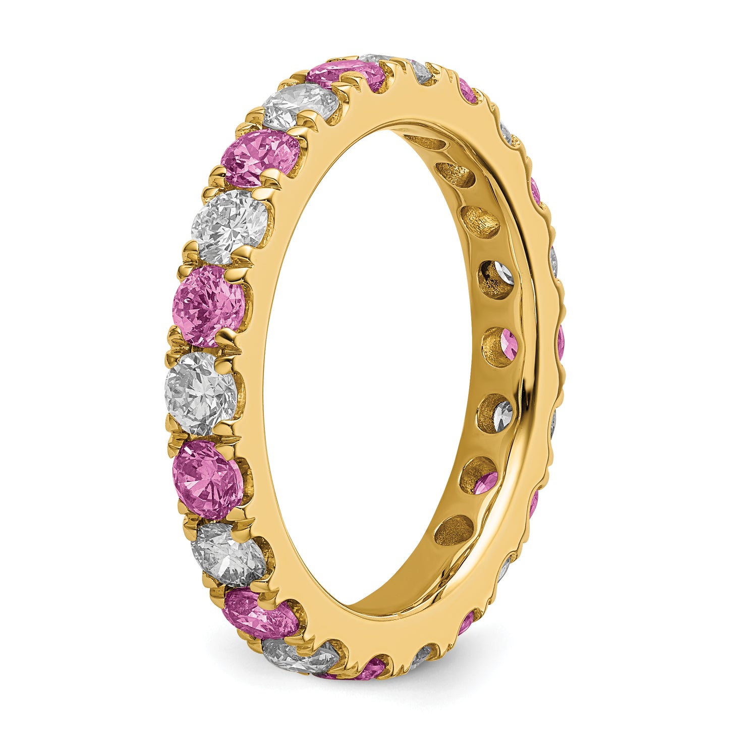 14k Yellow Gold 1 Ct. Lab Grown Diamond VS/SI+ G+ and Lab Created Pink Sapphire Eternity Band Ring