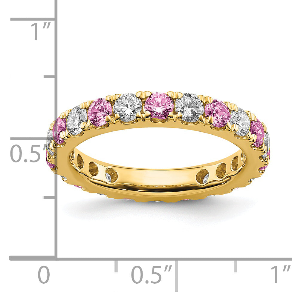 14k Yellow Gold 3/4 Ct. Lab Grown Diamond VS/SI+ G+ and Lab Created Pink Sapphire Eternity Band Ring