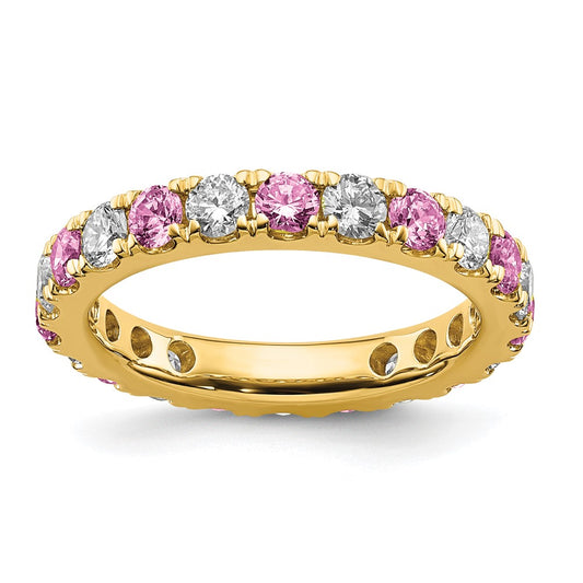 14k Yellow Gold 1 1/5 Ct. Lab Grown Diamond VS/SI+ G+ and Lab Created Pink Sapphire Size 8.5 Eternity Band