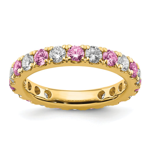 14k Yellow Gold 1 Ct. Lab Grown Diamond VS/SI+ G+ and Lab Created Pink Sapphire Eternity Band Ring